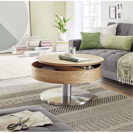 Couchtisch BLOCK Ø 79 cm Eiche/Silber