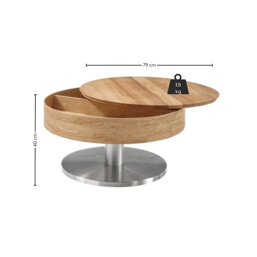 Couchtisch BLOCK Ø 79 cm Eiche/Silber