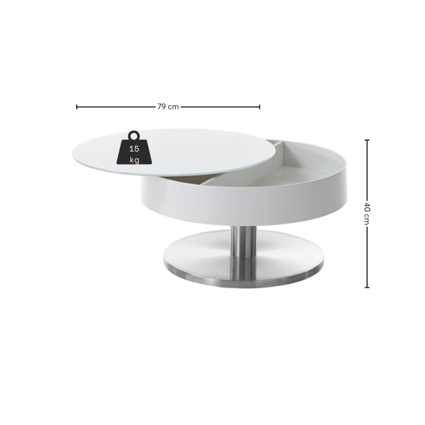 Couchtisch BLOCK Ø 79 cm weiß/silber