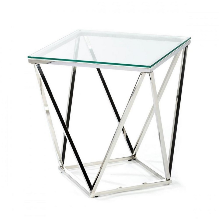 Couchtisch DIAMANTA 50x50 cm glänzendes Chrom / klar