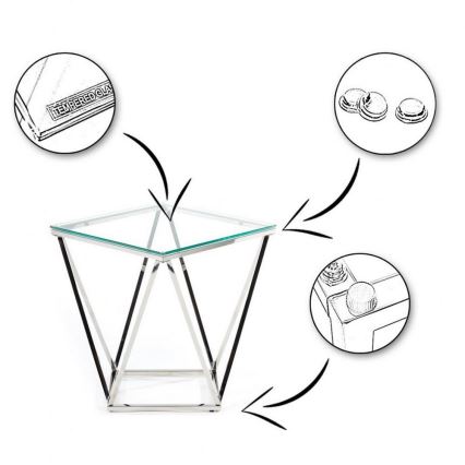 Couchtisch DIAMANTA 50x50 cm glänzendes Chrom / klar
