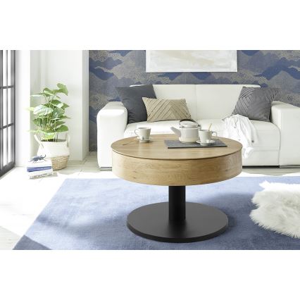 Couchtisch ELEMENT mit Hubfunktion Ø 75 cm Eiche/Schwarz