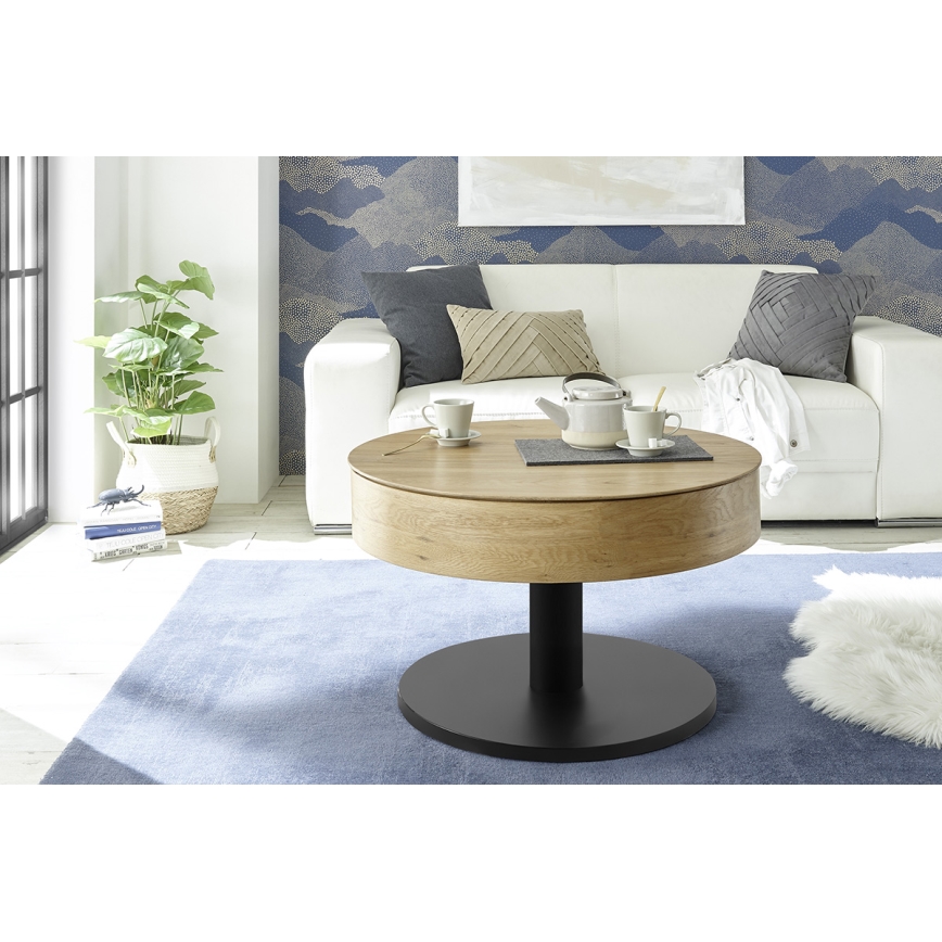 Couchtisch ELEMENT mit Hubfunktion Ø 75 cm Eiche/Schwarz