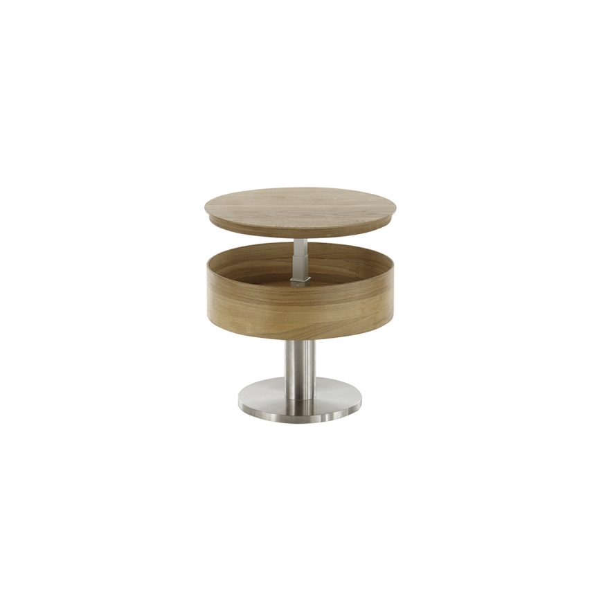 Couchtisch ELEMENT mit Liftfunktion, Ø 60 cm, Eiche/Silber