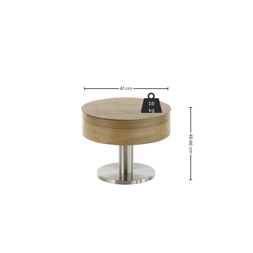 Couchtisch ELEMENT mit Liftfunktion, Ø 60 cm, Eiche/Silber