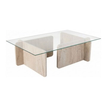 Couchtisch ESCAPE 105x65 cm Travertin/klares Glas