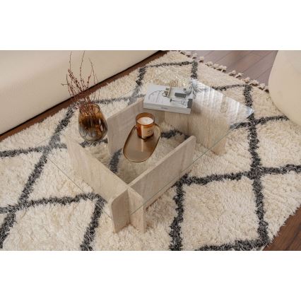 Couchtisch ESCAPE 105x65 cm Travertin/klares Glas