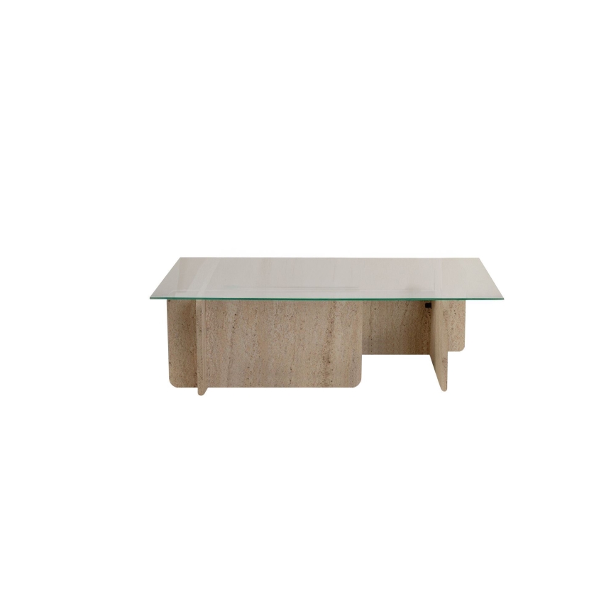 Couchtisch ESCAPE 105x65 cm Travertin/klares Glas