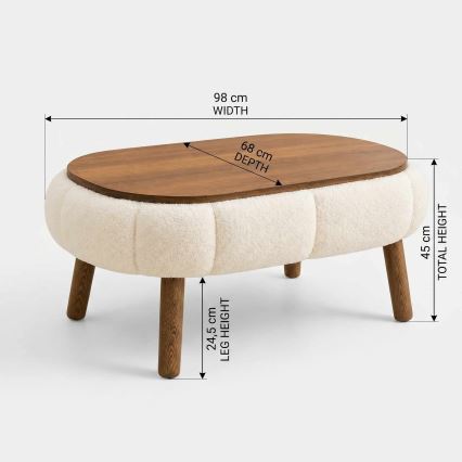 Couchtisch FELPO 68x98 cm Creme/Nussbaum