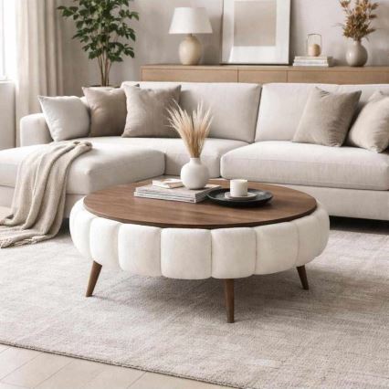 Couchtisch FELPO Ø 100 cm weiß/Nussbaum