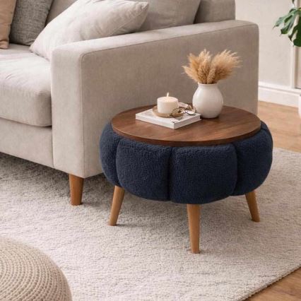 Couchtisch FELPO Ø 45 cm blau/Nussbaum