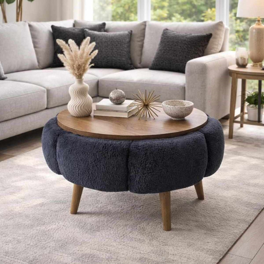 Couchtisch FELPO Ø 60 cm blau/nussbaum