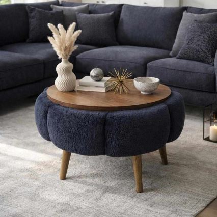 Couchtisch FELPO Ø 60 cm blau/nussbaum