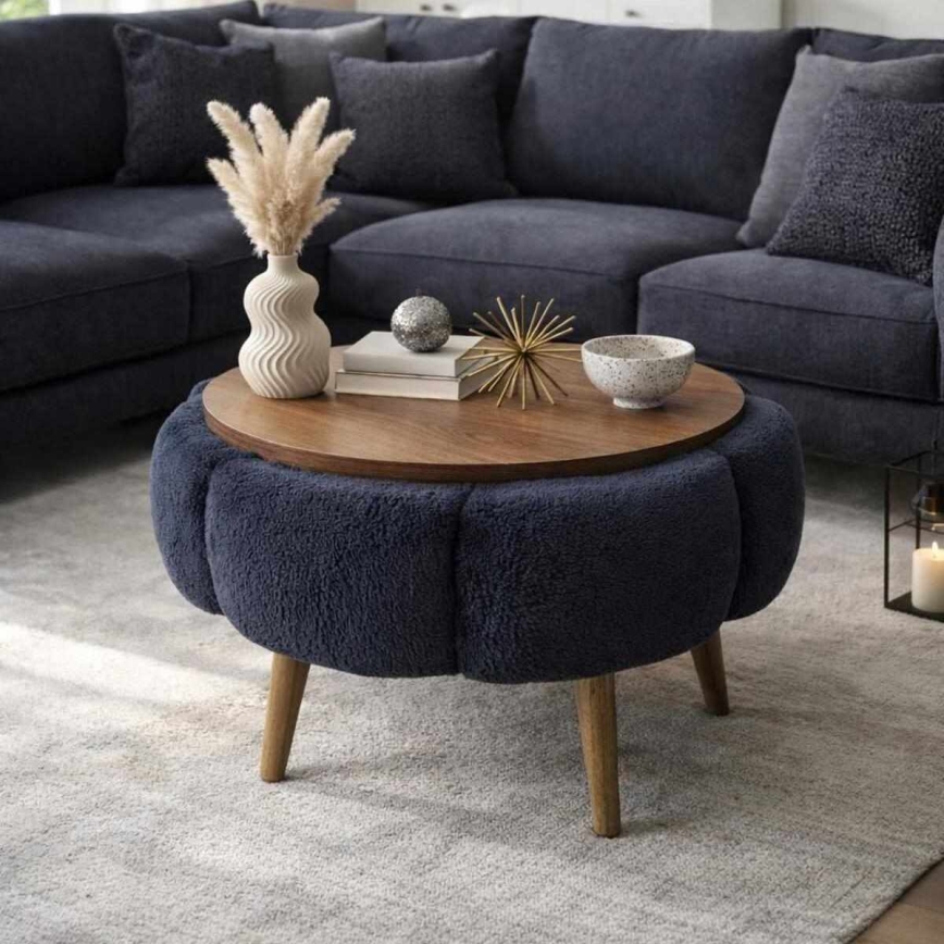 Couchtisch FELPO Ø 60 cm blau/nussbaum