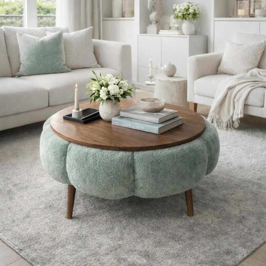 Couchtisch FELPO Ø 60 cm grün/nussbaum