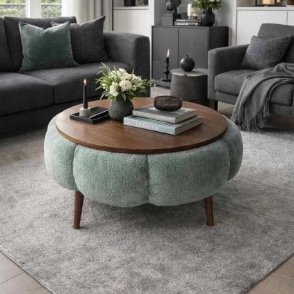 Couchtisch FELPO Ø 60 cm grün/nussbaum