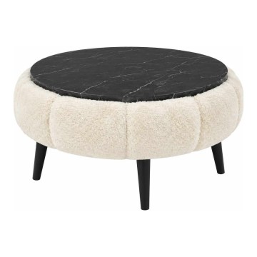 Couchtisch FELPO Ø 60 cm schwarz/creme/Marmor-Dekor