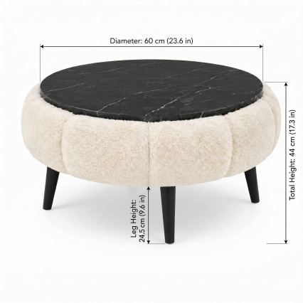 Couchtisch FELPO Ø 60 cm schwarz/creme/Marmor-Dekor