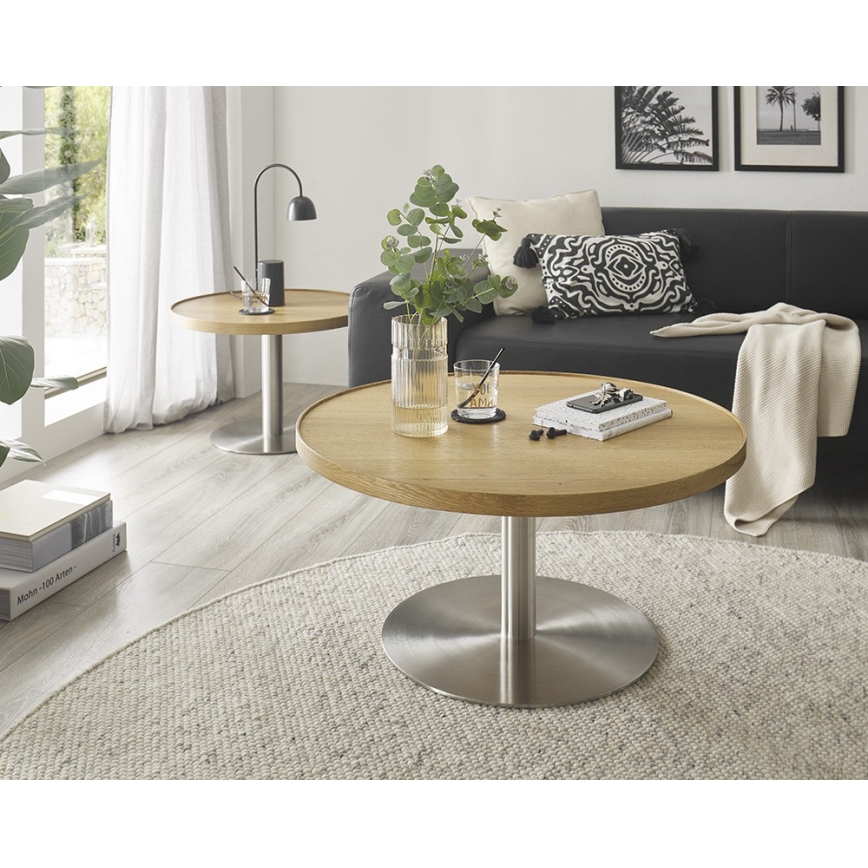 Couchtisch FOCUS, Ø 80 cm, Eiche/Edelstahl