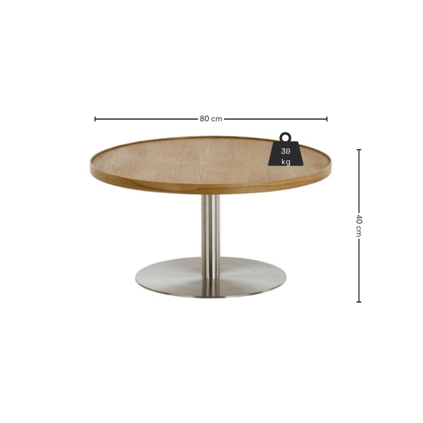 Couchtisch FOCUS, Ø 80 cm, Eiche/Edelstahl