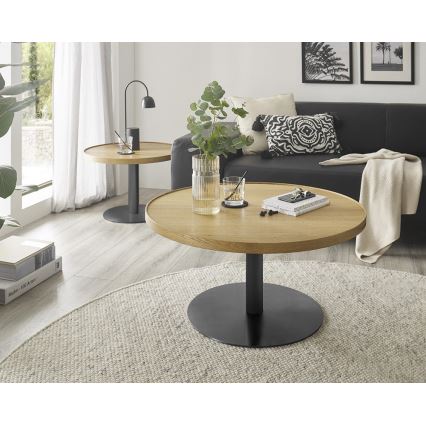 Couchtisch FOCUS, Ø 80 cm, Eiche/Schwarz