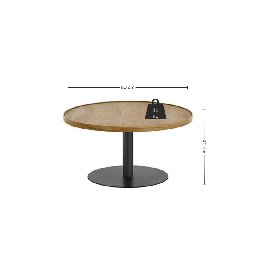 Couchtisch FOCUS, Ø 80 cm, Eiche/Schwarz