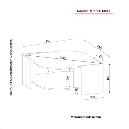 Couchtisch MARBEL 40x75 cm braun/schwarz