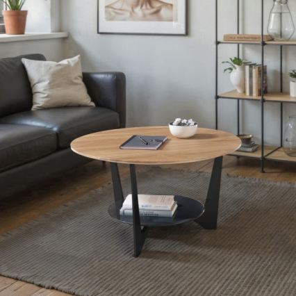 Couchtisch MARMO Ø 70 cm Eiche/Schwarz