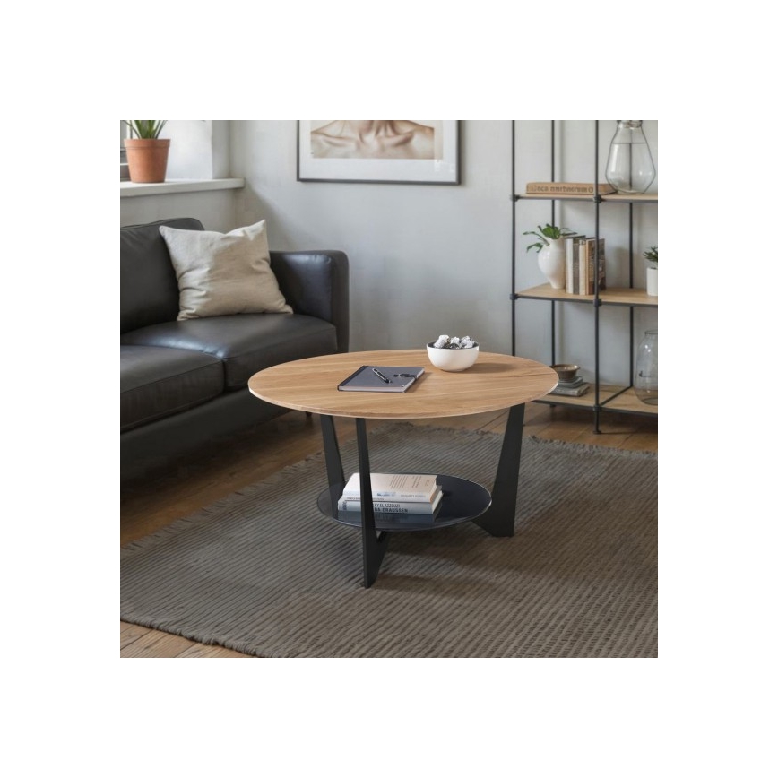 Couchtisch MARMO Ø 70 cm Eiche/Schwarz