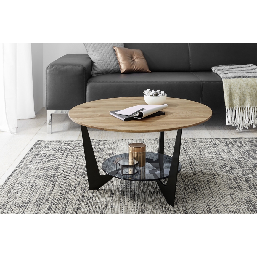 Couchtisch MARMO Ø 70 cm Eiche/Schwarz
