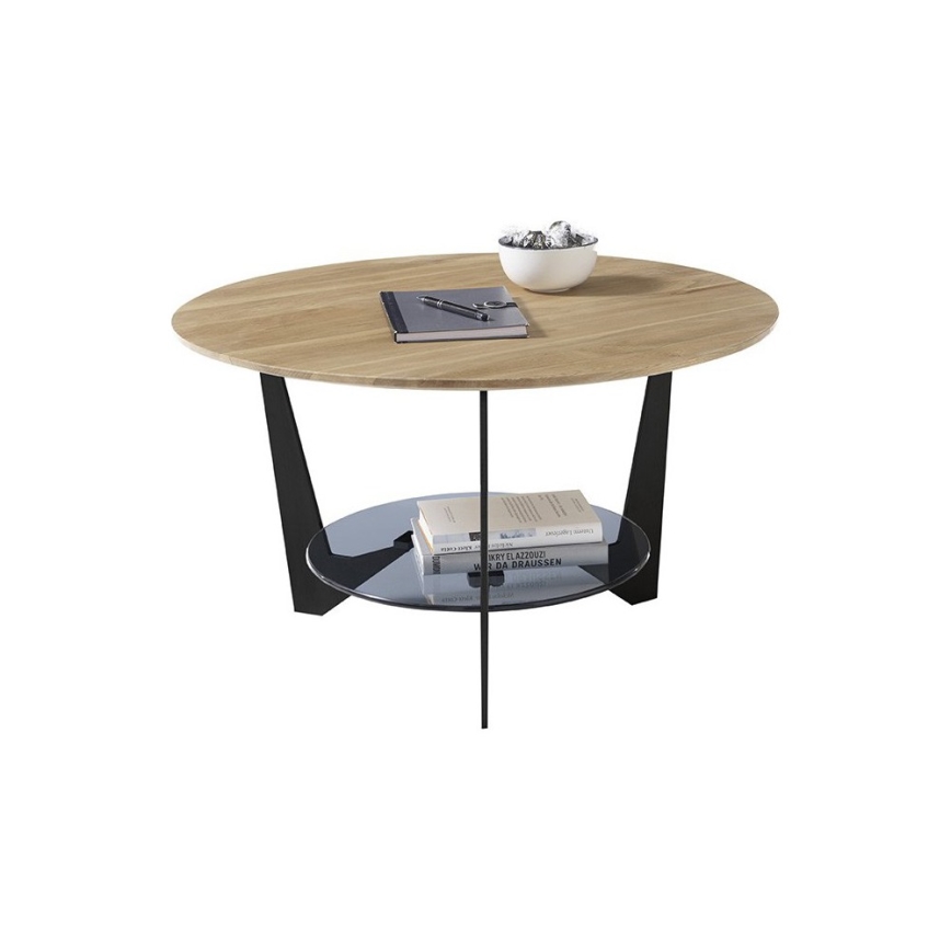 Couchtisch MARMO Ø 70 cm Eiche/Schwarz