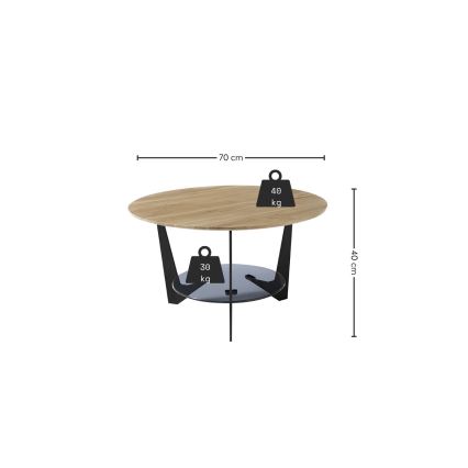 Couchtisch MARMO Ø 70 cm Eiche/Schwarz
