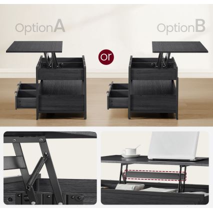 Couchtisch mit Hebefunktion NYRO, schwarz