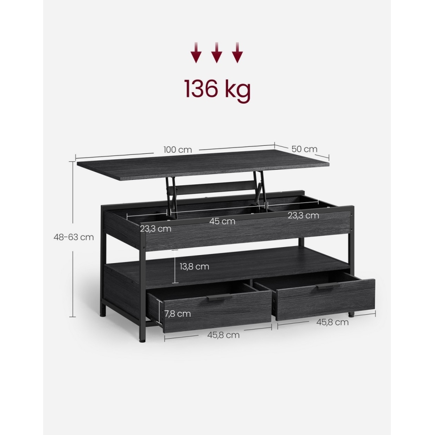 Couchtisch mit Hebefunktion NYRO, schwarz