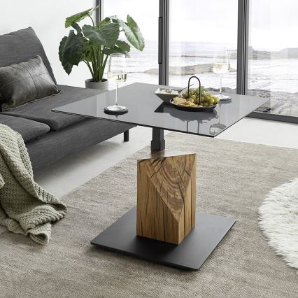 Couchtisch mit Hebefunktion VENTO rauchfarben/Eiche/Schwarz