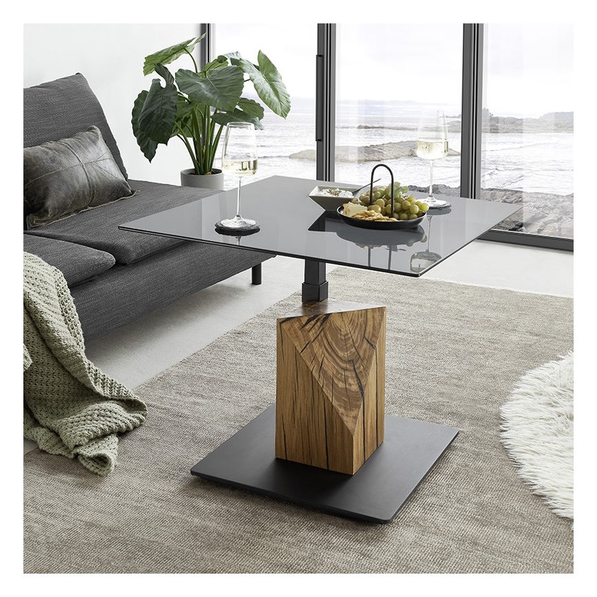 Couchtisch mit Hebefunktion VENTO rauchfarben/Eiche/Schwarz