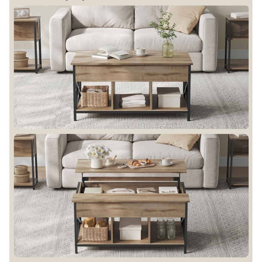 Couchtisch NYRO mit Hebefunktion, braun/schwarz