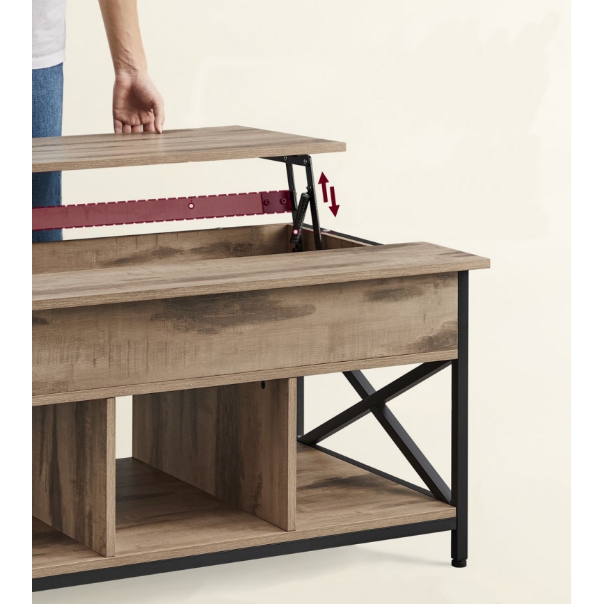 Couchtisch NYRO mit Hebefunktion, braun/schwarz