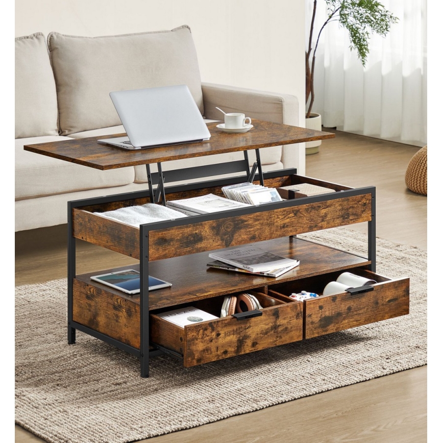 Couchtisch NYRO mit Hebefunktion – Braun/Schwarz