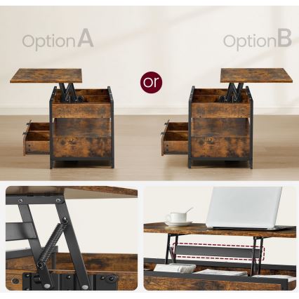 Couchtisch NYRO mit Hebefunktion – Braun/Schwarz