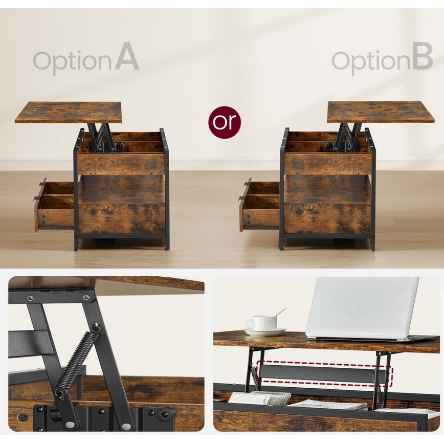 Couchtisch NYRO mit Hebefunktion – Braun/Schwarz