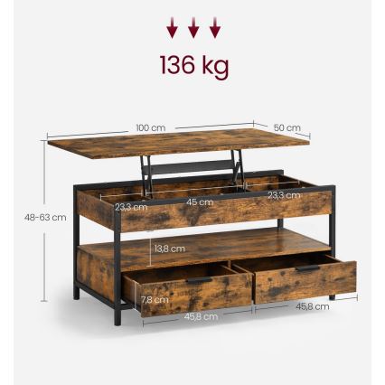 Couchtisch NYRO mit Hebefunktion – Braun/Schwarz