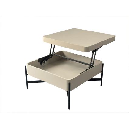 Couchtisch OASIS 75x75 cm mit Hebefunktion und Ablagefach, creme/schwarz