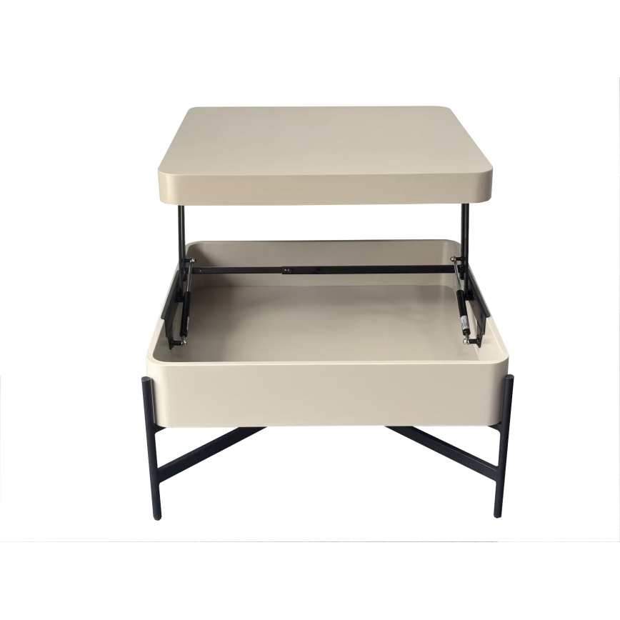 Couchtisch OASIS 75x75 cm mit Hebefunktion und Ablagefach, creme/schwarz