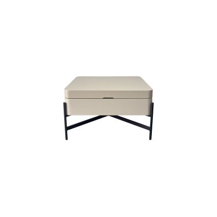 Couchtisch OASIS 75x75 cm mit Hebefunktion und Ablagefach, creme/schwarz