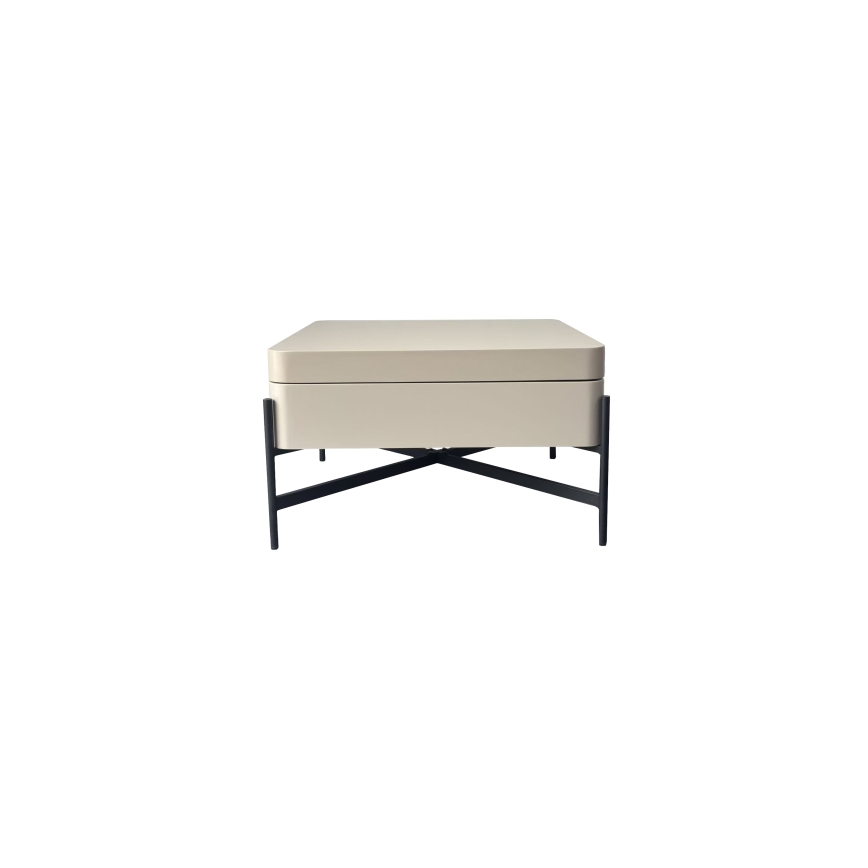 Couchtisch OASIS 75x75 cm mit Hebefunktion und Ablagefach, creme/schwarz