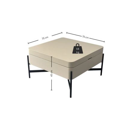 Couchtisch OASIS 75x75 cm mit Hebefunktion und Ablagefach, creme/schwarz