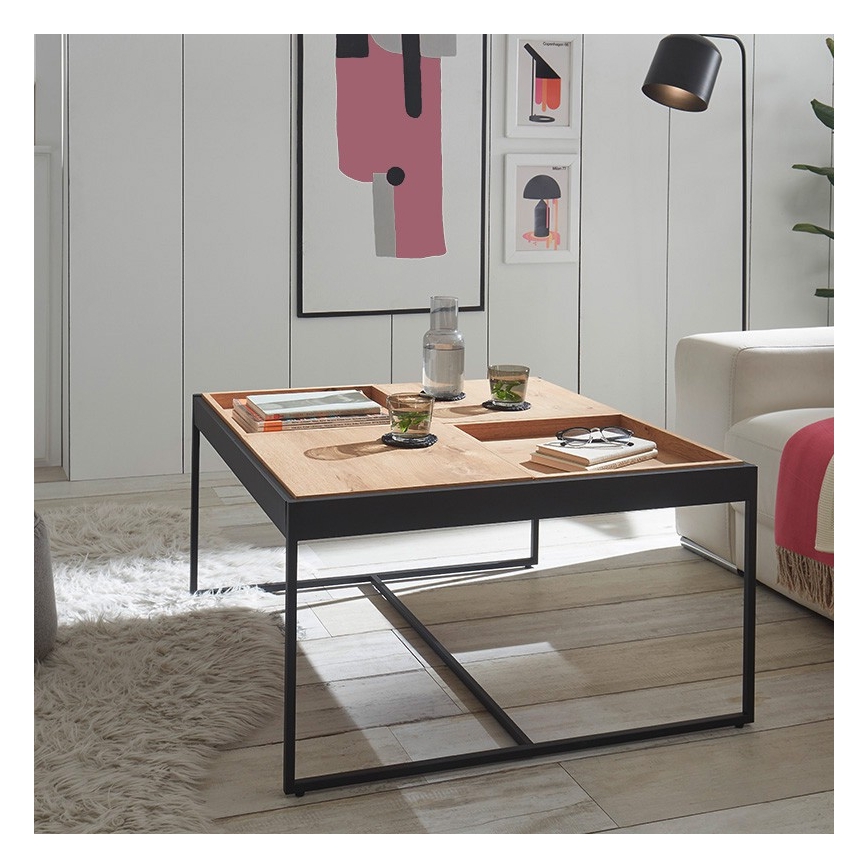 Couchtisch PULSE 83 x 83 cm Eiche/Schwarz