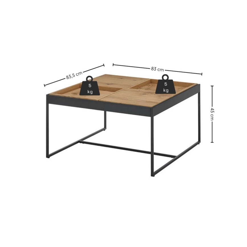 Couchtisch PULSE 83 x 83 cm Eiche/Schwarz