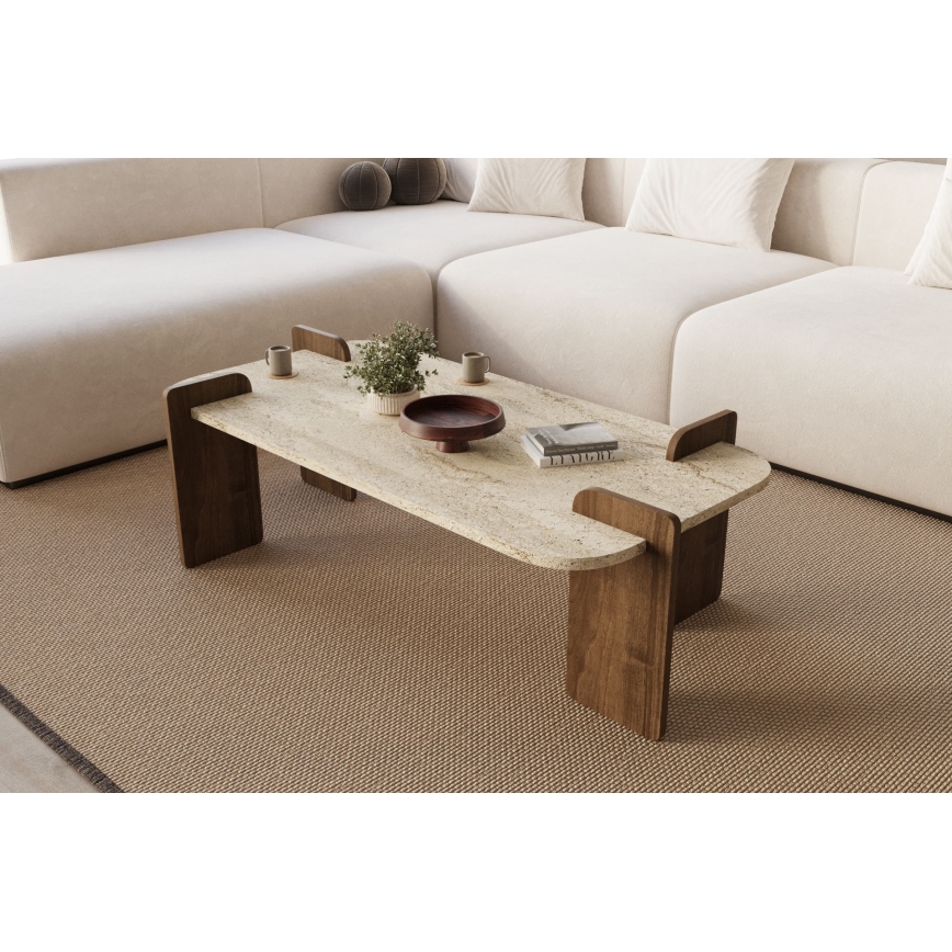 Couchtisch PURO 120x60 cm Walnuss/Travertin